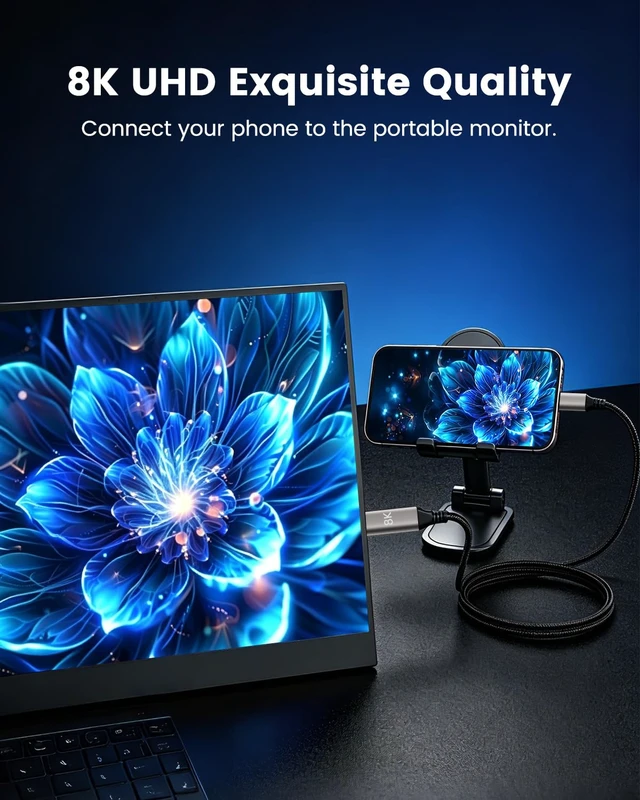 Alt view image 2 of 7 - USB Type C to Micro HDMI Cable 3 FT, 8K@60Hz 4K@120Hz, Unidirectional