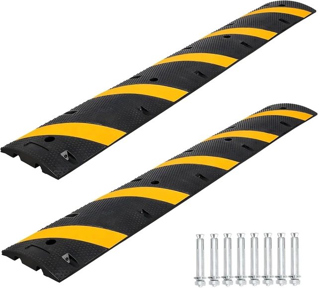 Main image of 6FT Rubber Speed Bumps with Cable Protector 2 Pack, 66000 Lbs Capacity
