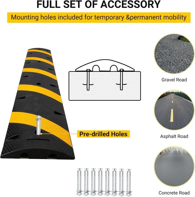 Alt view image 3 of 7 - 6FT Rubber Speed Bumps with Cable Protector 2 Pack, 66000 Lbs Capacity