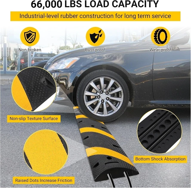 Alt view image 6 of 7 - 6FT Rubber Speed Bumps with Cable Protector 2 Pack, 66000 Lbs Capacity