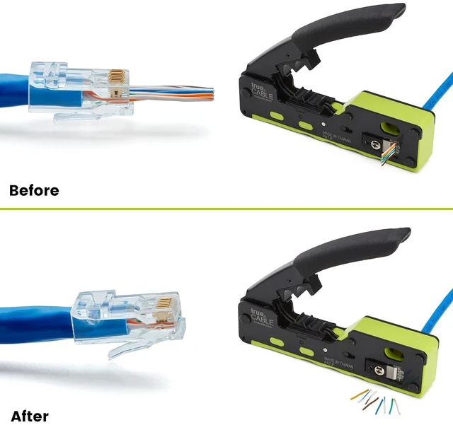 Alt view image 5 of 7 - TRUE CABLE Cat6A Extra Large RJ45 Pass Through Connectors, Staggered, Unshielded (UTP) Modular Plug, UL Listed, EZ Crimp End, Gold Plated 3 Prong 8P8C, 20 Pieces (Pack of 2)