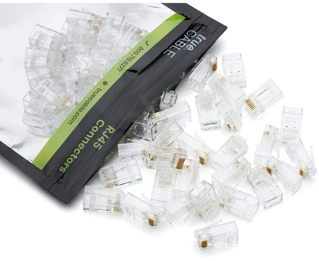 Alt view image 6 of 7 - TRUE CABLE Cat6A Extra Large RJ45 Pass Through Connectors, Staggered, Unshielded (UTP) Modular Plug, UL Listed, EZ Crimp End, Gold Plated 3 Prong 8P8C, 20 Pieces (Pack of 2)