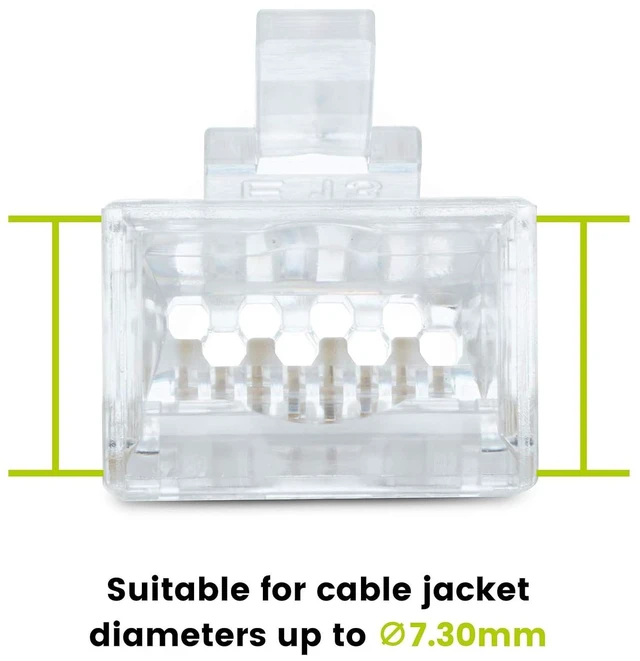 Alt view image 4 of 7 - TRUE CABLE Cat6A Extra Large RJ45 Pass Through Connectors, Staggered, Unshielded (UTP) Modular Plug, UL Listed, EZ Crimp End, Gold Plated 3 Prong 8P8C, 20 Pieces (Pack of 2)