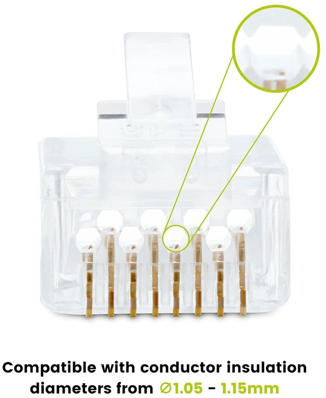 Alt view image 3 of 7 - TRUE CABLE Cat6A Extra Large RJ45 Pass Through Connectors, Staggered, Unshielded (UTP) Modular Plug, UL Listed, EZ Crimp End, Gold Plated 3 Prong 8P8C, 20 Pieces (Pack of 2)