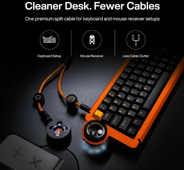 Alt view image 4 of 7 - Angry miao Split Dual 8K Gaming Cable AM Edition 1.4m (4.6ft), High-Speed Dual Connection, Low Latency, Compatible with USB Type-C Devices, Durable Mesh Silver-Plated Wire - Starburst Orange