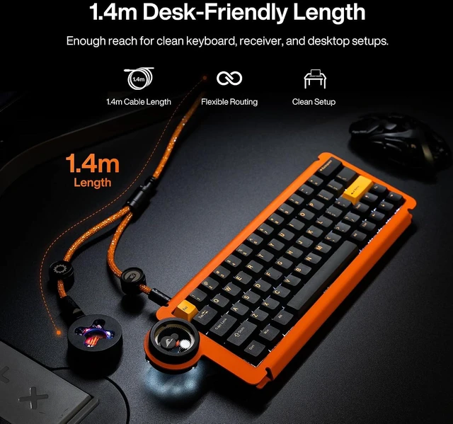 Alt view image 7 of 7 - Angry miao Split Dual 8K Gaming Cable AM Edition 1.4m (4.6ft), High-Speed Dual Connection, Low Latency, Compatible with USB Type-C Devices, Durable Mesh Silver-Plated Wire - Starburst Orange