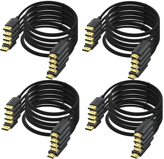 Main image of Thin DisplayPort to HDMI Cable 3ft, 20-Pack 4K Display Port DP to HDMI Cable Adapter Male Cord, Gold-Plated Braided UHD 4K,2K, 1080P Supports Video and Audio,Converts Signal for DP to HDMI Monitor