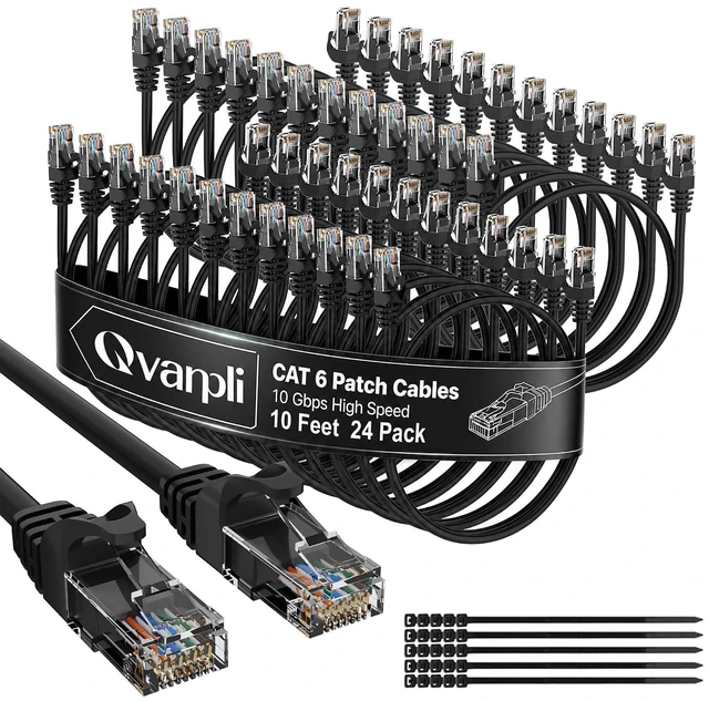 Main image of 10Gbps Cat 6 Ethernet Cable (10 FT, 24 Pack), Pure Copper Cat6 Patch Cables