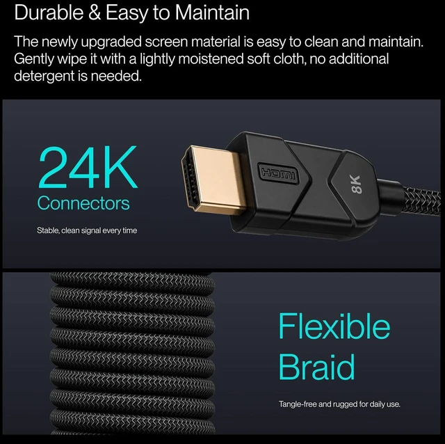 Alt view image 6 of 7 - Valerion AWOL Ultra High Speed HDMI® Cable 12m/40ft, Fiber Optic Core, 8K@60Hz, 4K@120Hz, Dynamic HDR, ALLM/VRR Gaming, Braided 24K Gold-Plated Connectors for PS5, Xbox, PC, TV and Projector