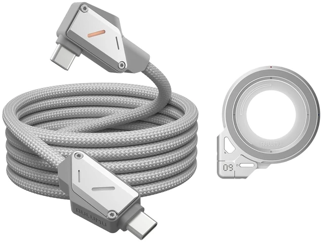 Main image of Aulumu M07 240W USB-C to USB-C Cable Gray 3.9FT + G09 Magnetic Ring Grip Silver