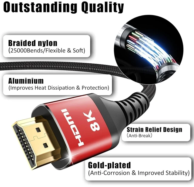 Alt view image 3 of 7 - 8K HDMI Cable 3FT 8Pack, 48Gbps HDMI 2.1 Cord, Red Aluminum Braided