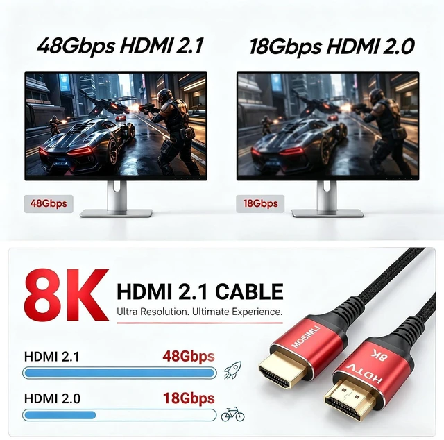 Alt view image 2 of 7 - 8K HDMI Cable 3FT 8Pack, 48Gbps HDMI 2.1 Cord, Red Aluminum Braided