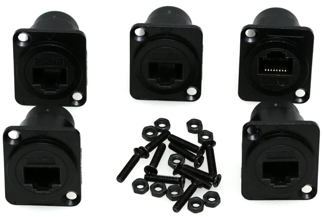 Main image of RJ45 Panel Type Adapter D-Type Module Category 6 Network CAT6 Gigabit Butt Straight RJ45 Network Cable for Multimedia Signal Transmission (D-CAT6, 5PCS Black)