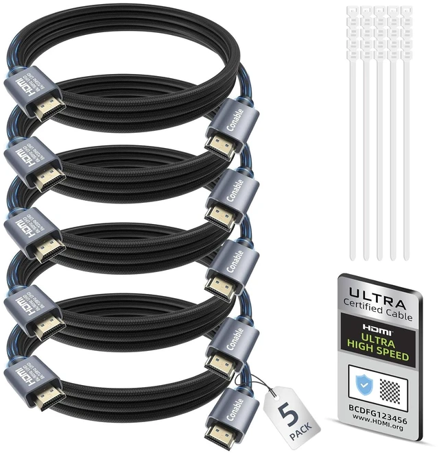 Main image of 5-Pack 8K HDMI 2.1 Cable 10 FT, Certified Ultra High Speed 48Gbps, Braided