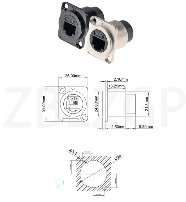 Alt view image 4 of 6 - RJ45 Panel Type Adapter D-Type Module Category 6 Network CAT6 Gigabit Butt Straight RJ45 Network Cable for Multimedia Signal Transmission (D-CAT6, 5PCS Black)