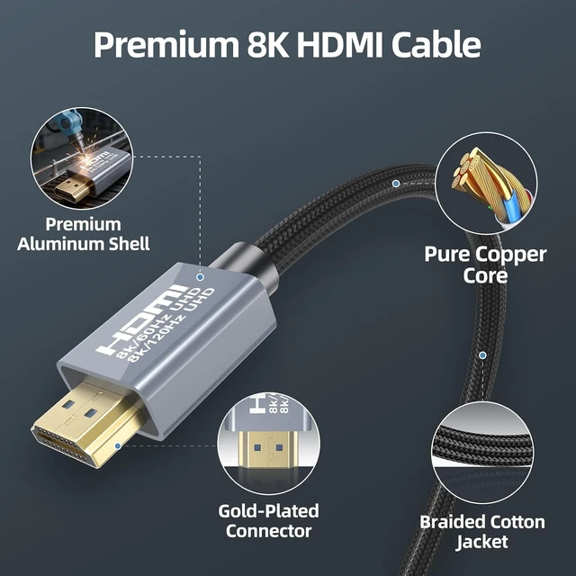 Alt view image 3 of 7 - 5-Pack 8K HDMI 2.1 Cable 10 FT, Certified Ultra High Speed 48Gbps, Braided