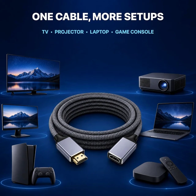 Alt view image 7 of 7 - HDMI Extension Cable 30ft/9m, Male to Female Extender, 4K@60Hz 18Gbps Braided Cord with HDR and ARC for TV, Monitor, Projector, Laptop and Gaming Console