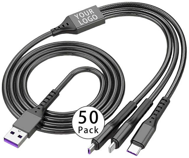 Main image of Custom Logo 3 in 1 Charging Cable Bulk, Tech Swag for Corporate Gifts