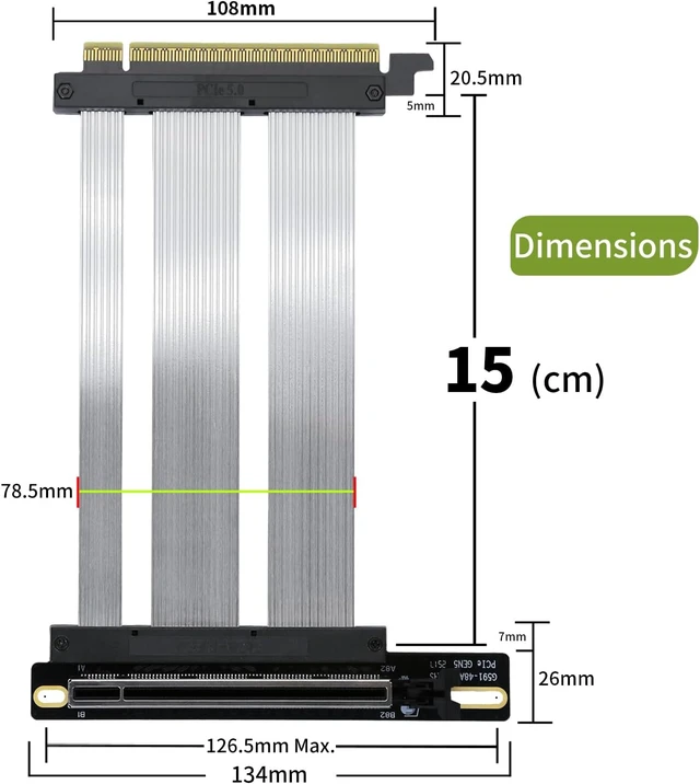 Alt view image 2 of 7 - PCIe 5.0 X16 Riser Cable GPU Extension Cable GEN5 Vertical Mount for Next RTX5090, GEN5 SSD Riser Card (15cm)