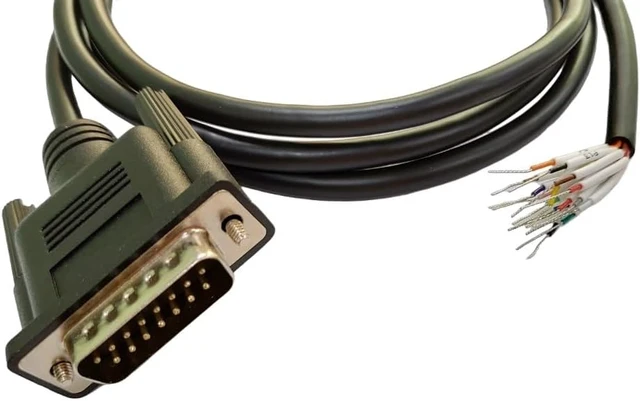 Alt view image 2 of 5 - Compucableplususa.com Best Industrial Serial DB15 D-Sub15 Pin RS232 Serial Cable with Bare Wire - 28 AWG with Black PVC Jacket