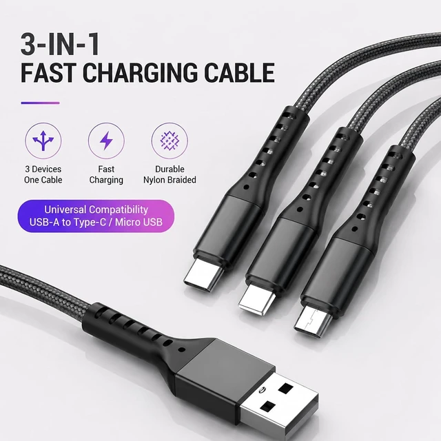 Alt view image 7 of 7 - Custom Logo 3 in 1 Charging Cable Bulk, Tech Swag for Corporate Gifts