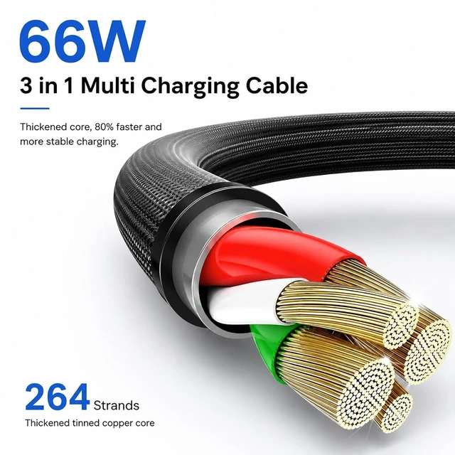 Alt view image 6 of 7 - Custom Logo 3 in 1 Charging Cable Bulk, Tech Swag for Corporate Gifts
