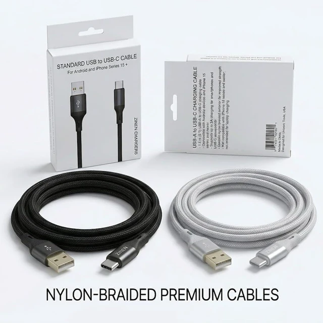 Alt view image 4 of 6 - (50 Cables) Standard USB to USB-C Cable, Black, Nylon Braided, 5 Feet, 2A Charging USB Type C Charging Cord Compatible with iPhone Series 15 and Later, Android Phones Wholesale Bulk Lot