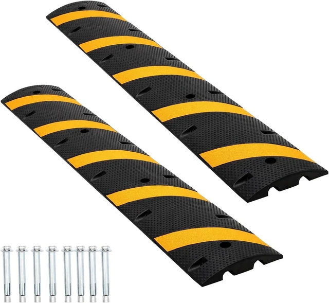 Main image of 6FT Rubber Speed Bumps 2 Pack, Heavy Duty Traffic Hump for Road & Driveway
