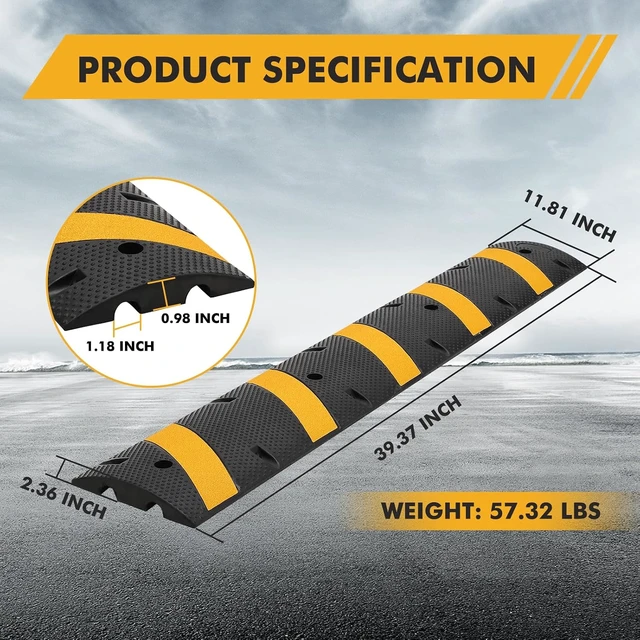 Alt view image 7 of 7 - 6FT Rubber Speed Bumps 2 Pack, Heavy Duty Traffic Hump for Road & Driveway