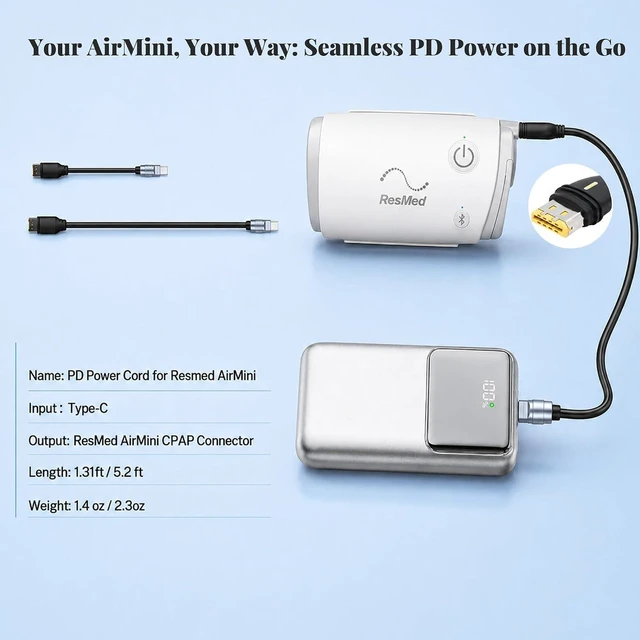 Alt view image 6 of 7 - 5.2 ft USB-C PD Cord Compatible with ResMed AirMini, 24V
