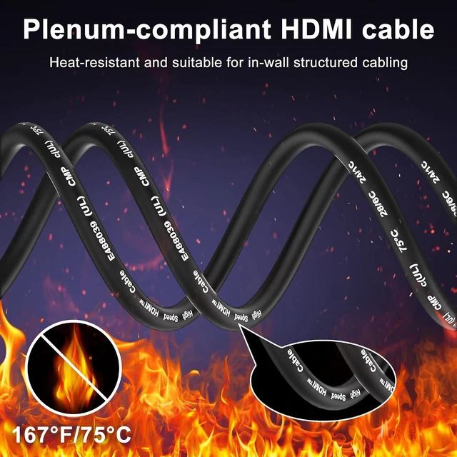 Alt view image 6 of 7 - 8K CL3 Rated HDMI Cable 100 ft, 48Gbps Fiber Optic Ultra High Speed Long HDMI 2.1 Cord, in-Wall CL3 Cable for Pipes,8K@60Hz 4K@240Hz Dynamic eARC/HDCP 2.2&2.3 Compatible with HDTV, Gaming Consoles