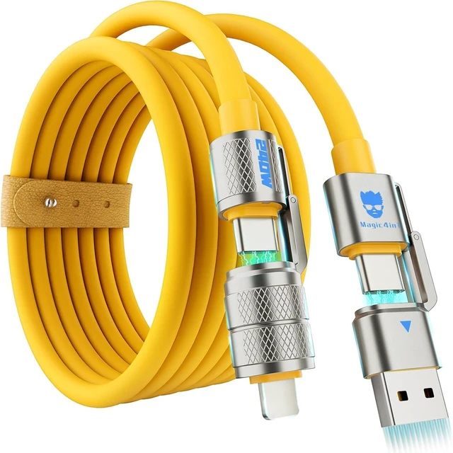 Main image of 4-in-1 Multi USB C Charging Cable Cord Fast Charge 240W, USB A/C to USB C/L, Chubby Cable C Compatible with iPhone iPad Samsung MacBook Tablets All Devices, Camping & Travel Essentials - (2Pack,5FT)