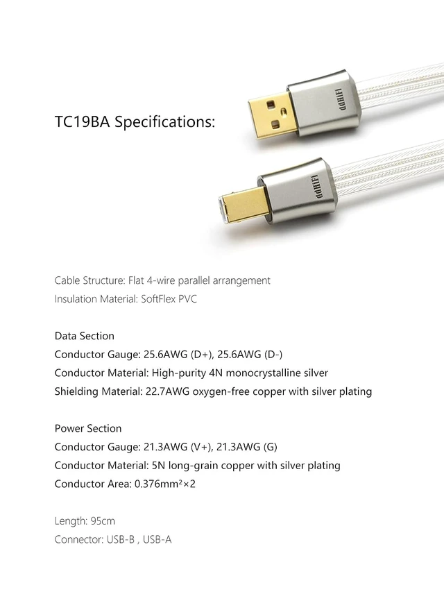 Alt view image 6 of 6 - DD ddHiFi TC19BA (Comet) Digital Signal Cable USB-B to USB-A OTG for Large Devices, Four-Wire Parallel Design, 95cm