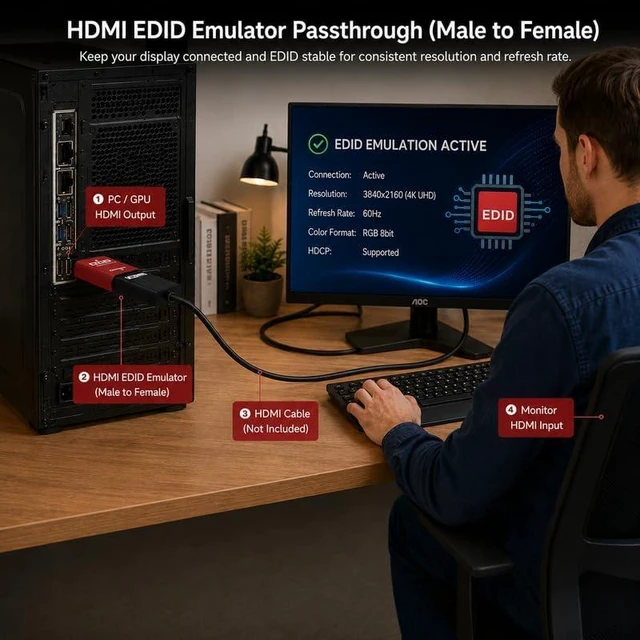 Alt view image 4 of 7 - 4K HDMI EDID Emulator 3840×2160 24/30/60Hz, Dummy HDMI Plug for Remote Desktop, Headless Servers, GPU Rigs, KVM, Industrial PCs, Stable Signal Output & Multi-Resolution EDID Support-10pack