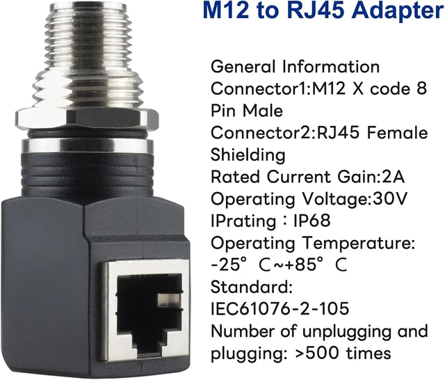 Alt view image 5 of 7 - M12 X-Coded 8 Pin to RJ45 Adapter Cat6 Industrial Ethernet Shielded Connector IP68 Waterproof for Cognex and Automation Application (Pack of 2)