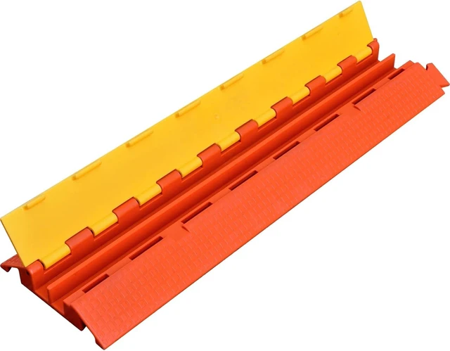 Main image of Orange/Yellow Heavy-Duty PU Cable Protector Ramp, Concave-Convex Interlocking Floor Hose Cord Wire Cable Cover - 6000 Lbs Vehicle Load Capacity (Small 2-Channel)