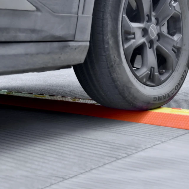 Alt view image 7 of 7 - Orange/Yellow Heavy-Duty PU Cable Protector Ramp, Concave-Convex Interlocking Floor Hose Cord Wire Cable Cover - 6000 Lbs Vehicle Load Capacity (Small 2-Channel)