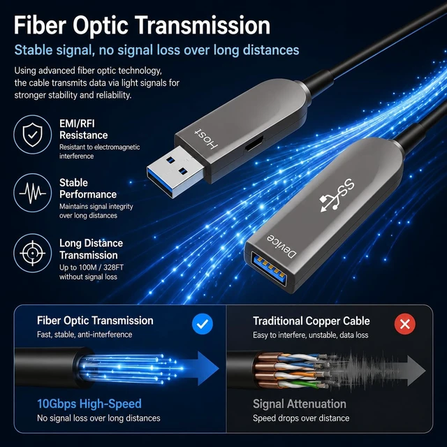 Alt view image 3 of 7 - USB 3.2 Gen 2 Active Optical Cable 10Gbps, 328FT