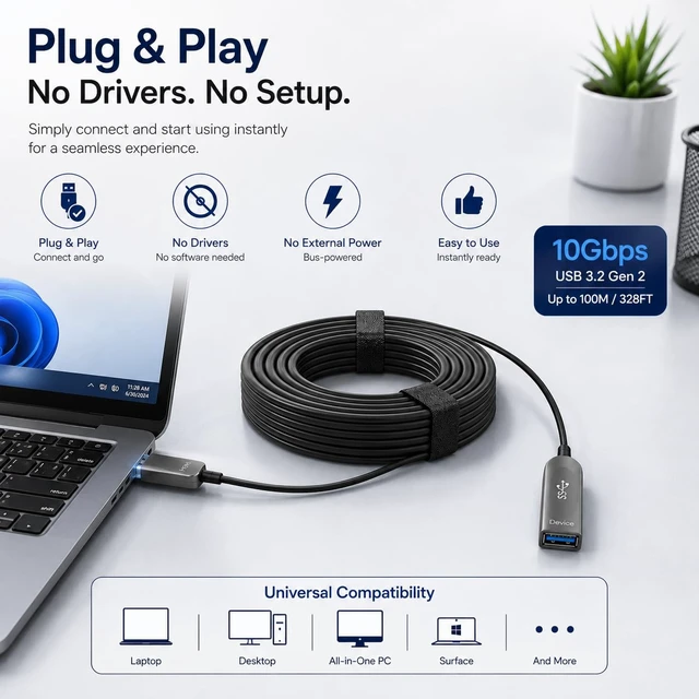 Alt view image 6 of 7 - USB 3.2 Gen 2 Active Optical Cable 10Gbps, 328FT