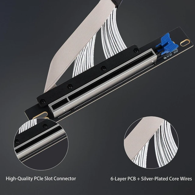Alt view image 3 of 6 - PCIe Gen5 x16 Riser Cable 500mm(19.7Inch) 32GT/s per Lane GPU Extension for Vertical Mount PC Build