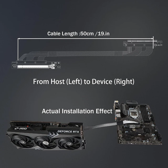 Alt view image 5 of 6 - PCIe Gen5 x16 Riser Cable 500mm(19.7Inch) 32GT/s per Lane GPU Extension for Vertical Mount PC Build