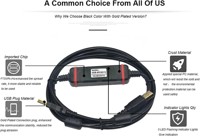 Alt view image 6 of 7 - USB-AFC8513 AFC8503 for FP0 FP2 FP-X FP-M Programming Cable Nais GT10/30 Touch Panel Cable DFP0-U2 (Gold Plated)