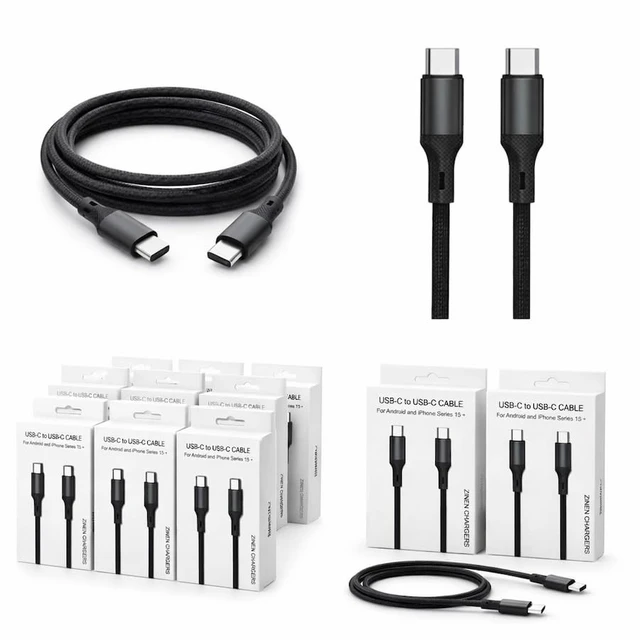 Alt view image 3 of 6 - ZINEN USB-C to USB-C Cable Compatible with iPhone 15 and Android, 5 Feet, Black, Nylon Braided, Fast Charging 3A (50)