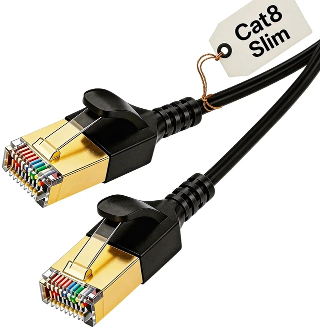 Main image of Elfcam - 50m/164ft Slim Cat 8 Ethernet Cable, LAN WAN Cable, Cat8 SFTP 32AWG, 2000Mhz 40Gbps with RJ45 Connectors, Black Round (50M)