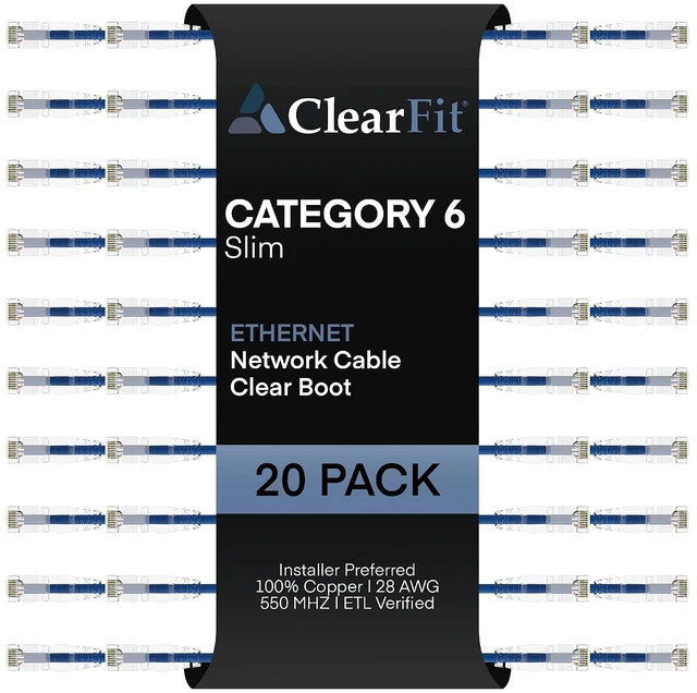 Main image of Slim 20 Pack - 14ft Cat6 28AWG Ethernet Patch Cable, Network, Clear Boot, Cat 6 Internet, Data Center Rated, Blue,14 Foot, by UNC Group