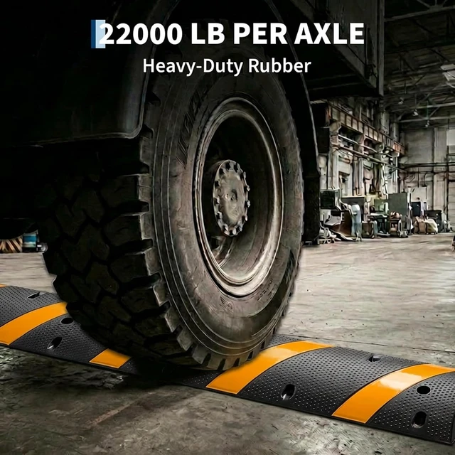 Alt view image 2 of 7 - Heavy-Duty Rubber Speed Bump Cable Protector Ramp - 2-Channel Modular Speed Hump for Driveway/Road, Anti-Slip, Reflective Yellow Stripe, 22,000 lb Load - 6FT x 1 + 2 End Caps