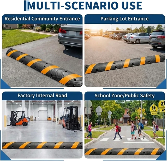 Alt view image 4 of 7 - Heavy-Duty Rubber Speed Bump Cable Protector Ramp - 2-Channel Modular Speed Hump for Driveway/Road, Anti-Slip, Reflective Yellow Stripe, 22,000 lb Load - 6FT x 1 + 2 End Caps