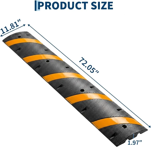 Alt view image 6 of 7 - Heavy-Duty Rubber Speed Bump Cable Protector Ramp - 2-Channel Modular Speed Hump for Driveway/Road, Anti-Slip, Reflective Yellow Stripe, 22,000 lb Load - 6FT x 1 + 2 End Caps