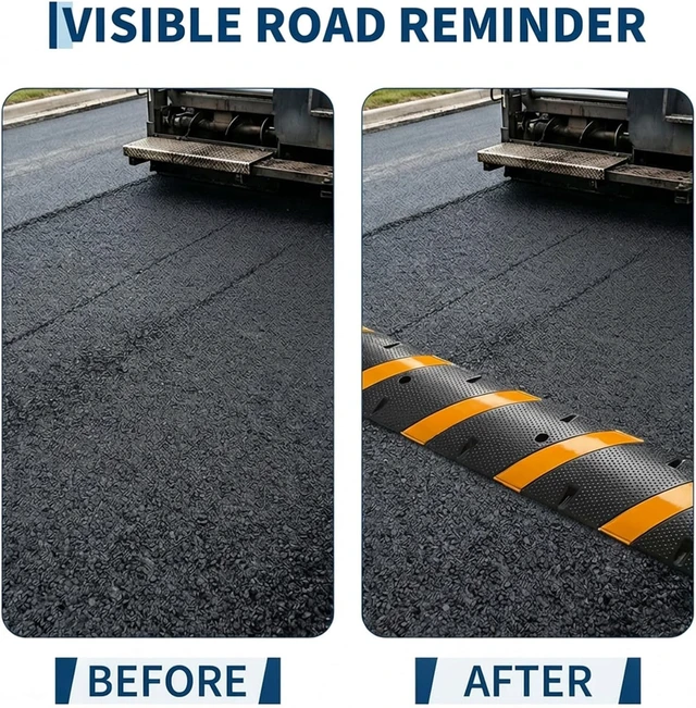 Alt view image 5 of 7 - Heavy-Duty Rubber Speed Bump Cable Protector Ramp - 2-Channel Modular Speed Hump for Driveway/Road, Anti-Slip, Reflective Yellow Stripe, 22,000 lb Load - 6FT x 1 + 2 End Caps