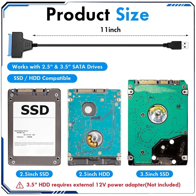 Alt view image 2 of 7 - 20 Pack USB to SATA Adapter Cable USB 3.0 Hard Drive Adapter for SSD HDD